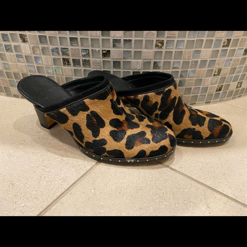 ColeHaan Leopard print high heel clogs